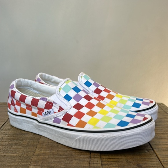 Vans Classic Slip-On Rainbow Checkerboard Skate Shoe Sneakers men 5.5 women’s 7 - Picture 10 of 10
